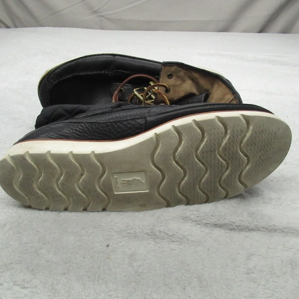 Polo Ralph Lauren Mens 12D Boots‎ Black Leather Quilted Moc Toe Saddle Worth III